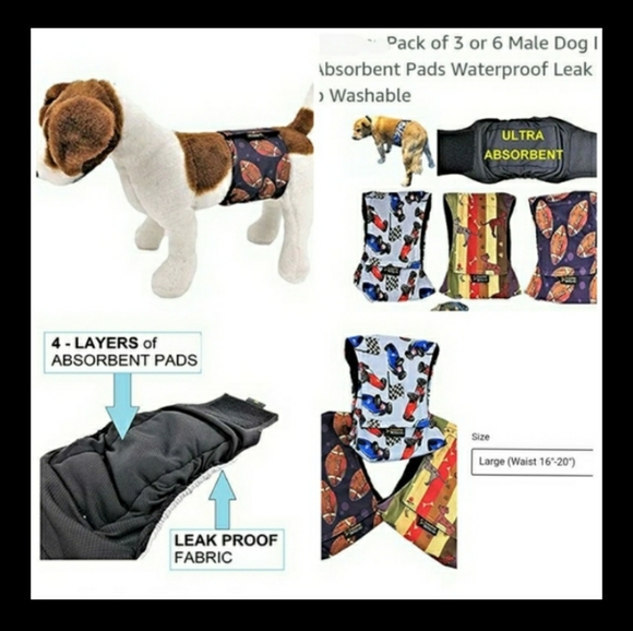 Male Dog Belly bands 3 pack sz Lg 18" x 20" Pet Diapers nip - Picture 4 of 7